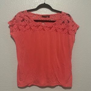 ✨10 for $15✨ ANA petite Large coral/salmon lace neck loose blouse top